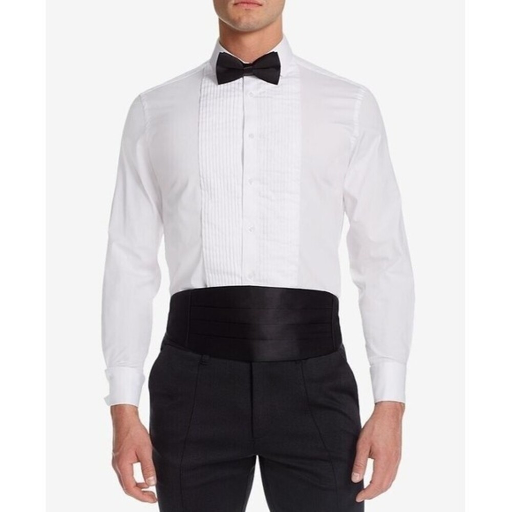 Michelsons Men White Long Sleeve Pleated Point Collar Dress Shirt 14.5 32/33-S